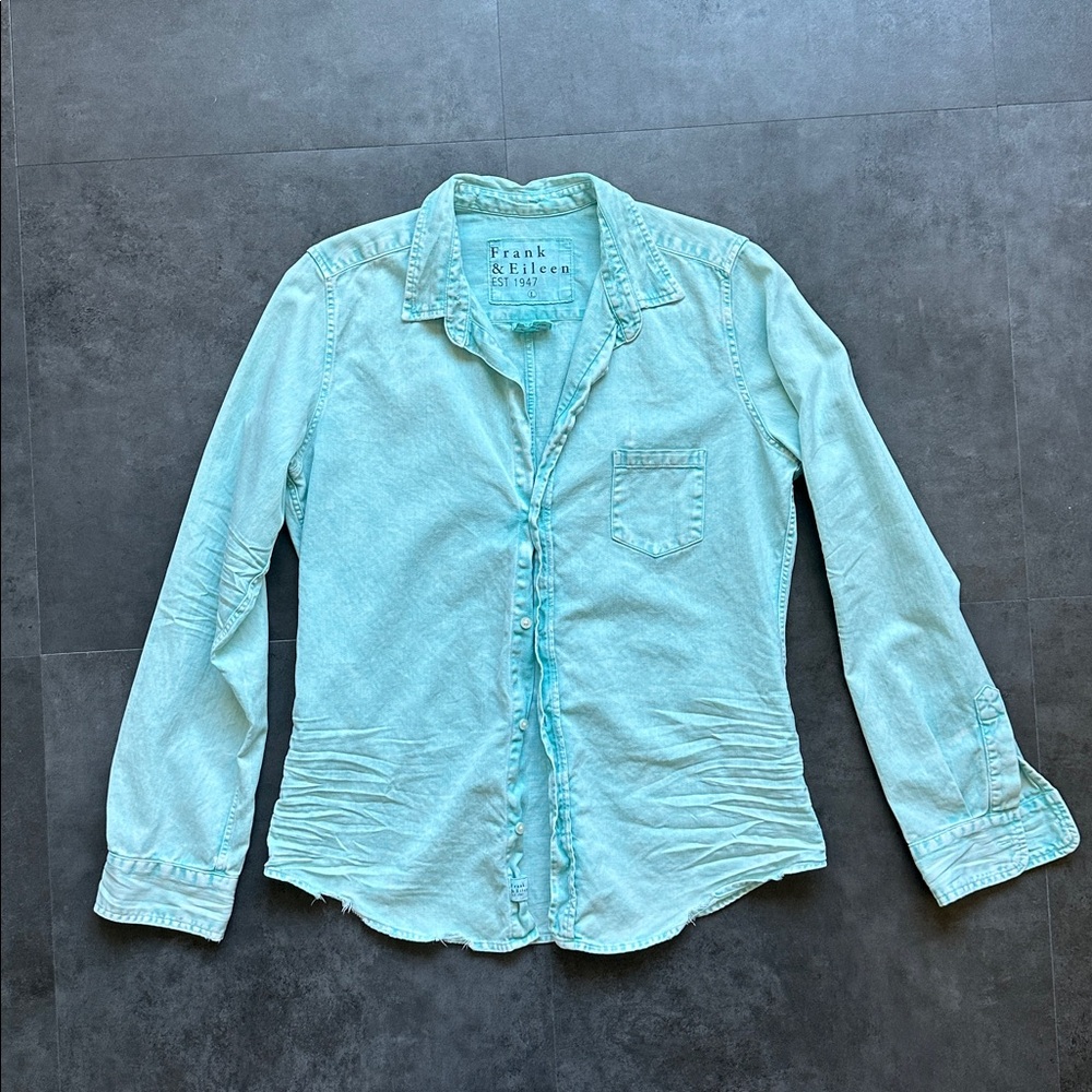 FRANK & EILEEN BARRY button up shirt Aqua Blue / Womens L 🩵 LIKE NEW